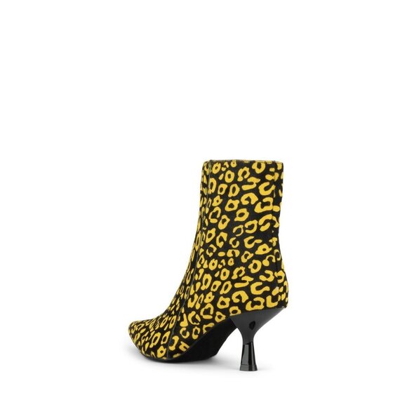 JEFFREY CAMPBELL EGNY Yellow Black Cheetah Leather Kitten Heel Bootie 8 - Picture 3 of 4